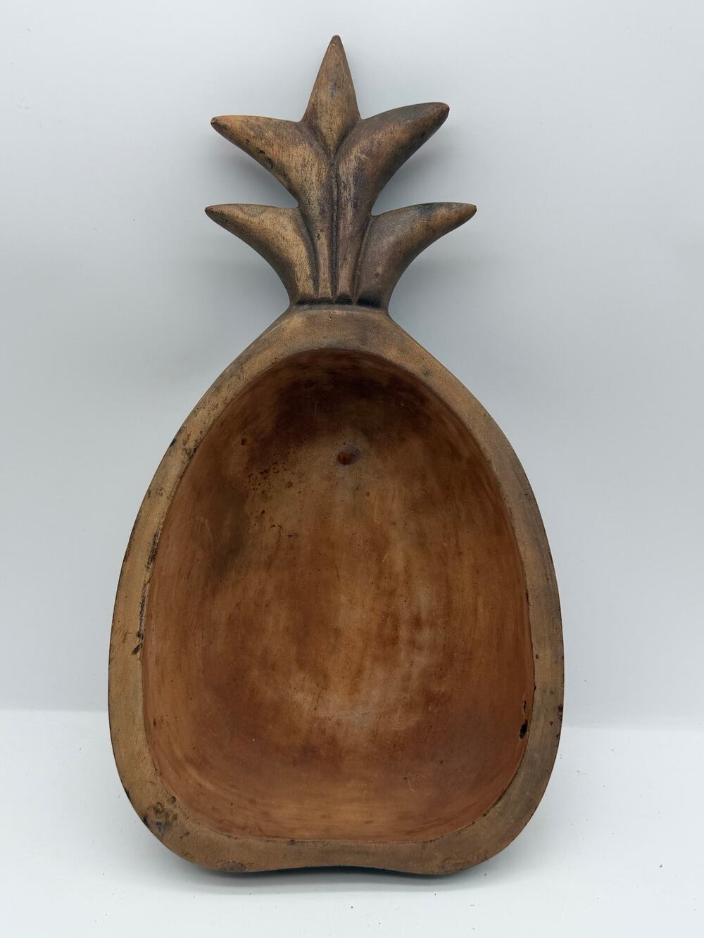 Vintage Hand-Carved Wooden Pineapple Dough Bowl/ Trinket Catchall Tray - 14.5"